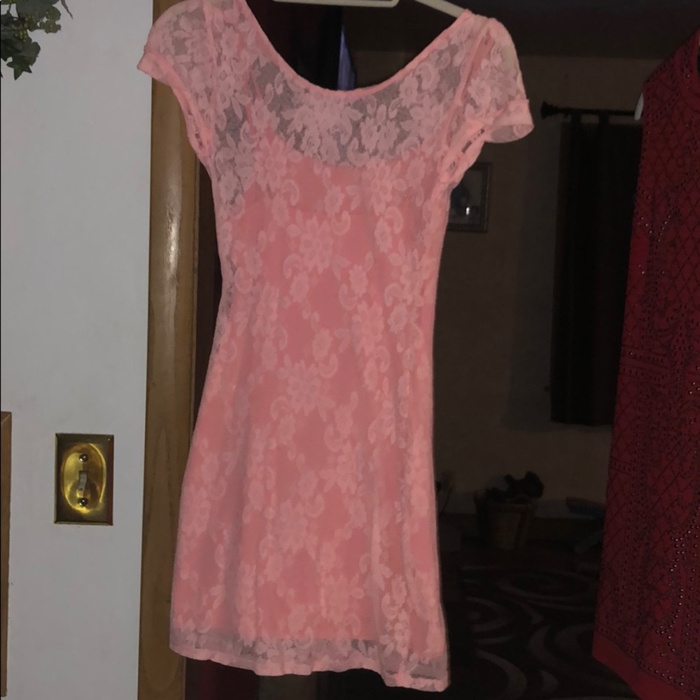 Coral lace dress